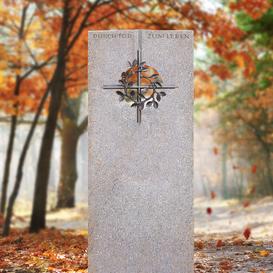Urnengrab Grabstein Granit mit Bronze Kreuzornament -...