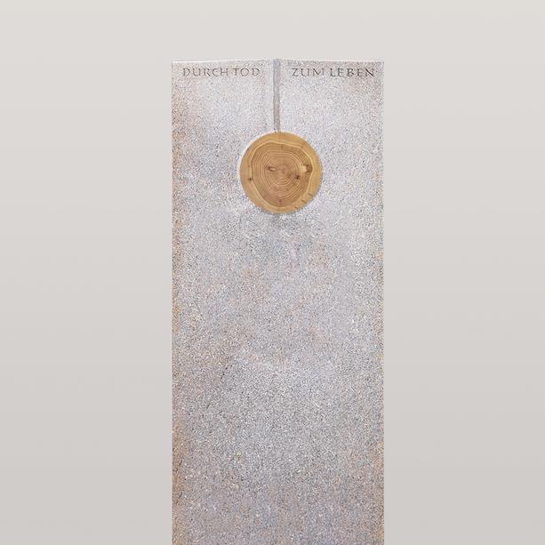 Urnengrabstein aus Granit New Rosa mit Holz Ornament - Raphael Legno