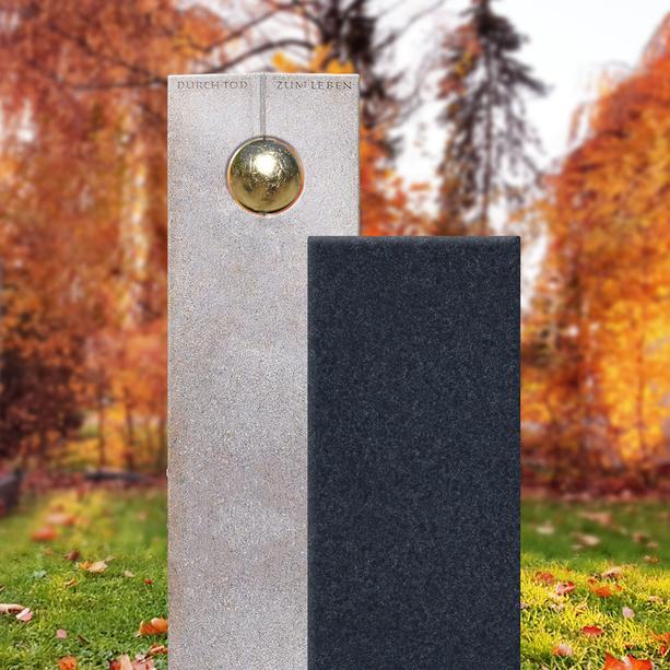 Zweiteiliger Granit Urnengrabstein in hell & dunkel mit Blattgold Kugel - Raphael Palla