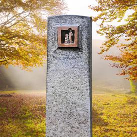 Doppelgrabstein Granit mit Bronze Ornament Jesus & Maria...