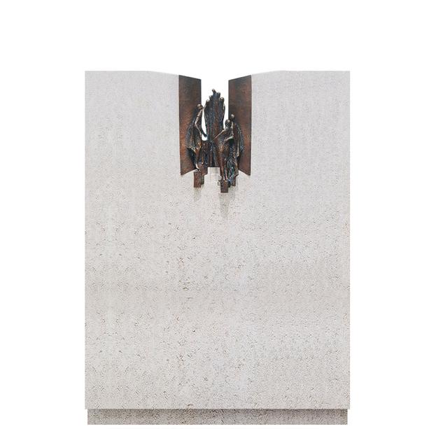 Doppelgrab Grabstein Kalkstein mit Bronze Ornament Treppe & Figuren - Rosello Doppio