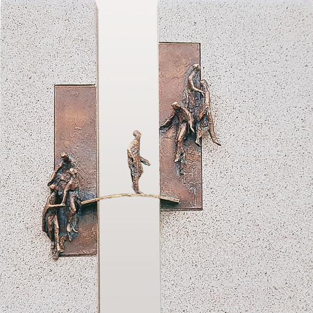 Urnengrabstein geteilt mit Bronze Brücke & Menschen - Classic Bisegna