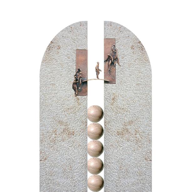 Kalkstein Doppelgrabstein mit Bronze Ornament - Brücke - Pilla Bisegna