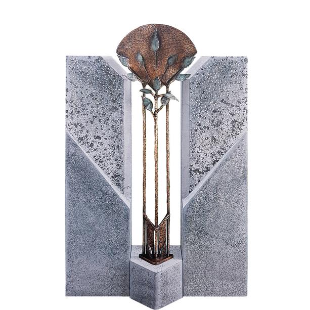 Einzelgrab Grabstein mit floralem Bronze Element  - Alasio Flora