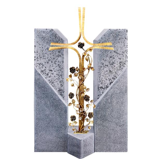 Einzelgrabstein mit Bronze Grabkreuz & Rosenranken - Alasio Cruzis