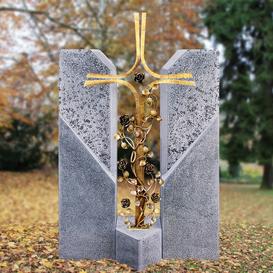 Familiengrabstein mit Bronze Grabkreuz & Rosenranken -...
