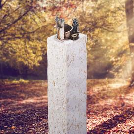 Helle Kalkstein Doppel Grabstele mit Bronze Symbol Treppe...