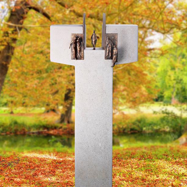 Einzelgrabstein Kalkstein mit Bronze Ornament Tor & Menschen - Amaury