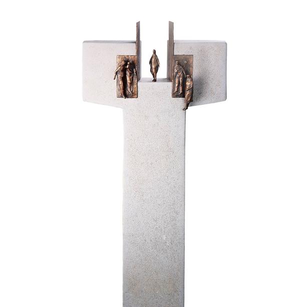 Einzelgrabstein Kalkstein mit Bronze Ornament Tor & Menschen - Amaury