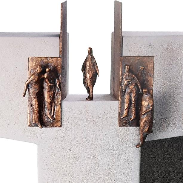 Doppelgrabstein hell/dunkel mit Bronze Symbol Tor & Menschen - Amaury Nero