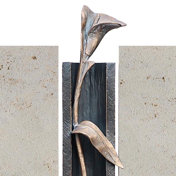 Grabstein Urnengrab mit Bronze Calla & Holz Ornament - Casamo Bacum