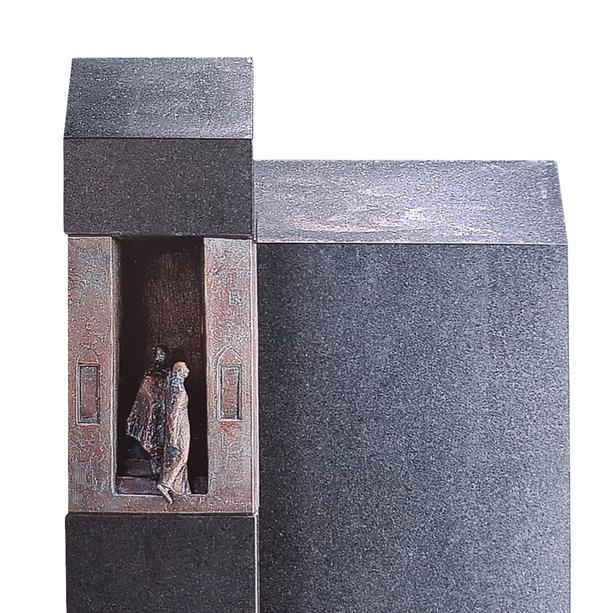 Schwarzer Granit Urnengrabstein mit Bronze Symbol Mensch - Le Sauvoir