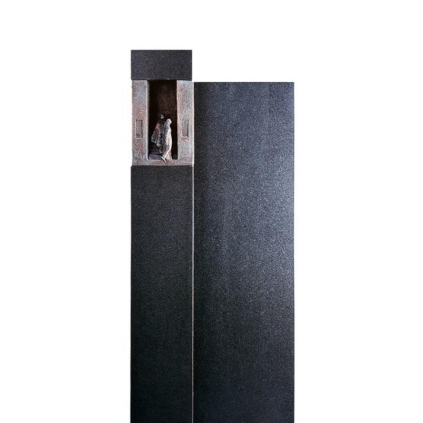 Schwarzer Granit Einzelgrabstein mit Bronze Symbol Mensch - Le Sauvoir