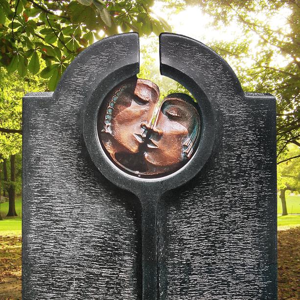 Moderner Einzelgrab Grabstein mit Bronze Maske & Gesicht - Novara Faccia