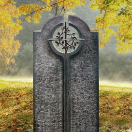 Moderner Einzelgrabstein mit floralem Bronze Kreuz Symbol...
