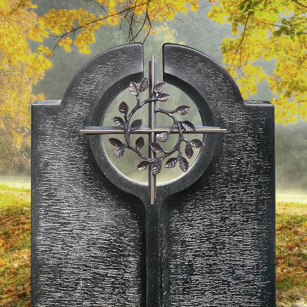 Moderner Doppelgrabstein mit floralem Bronze Kreuz Symbol  - Novara Cruzis