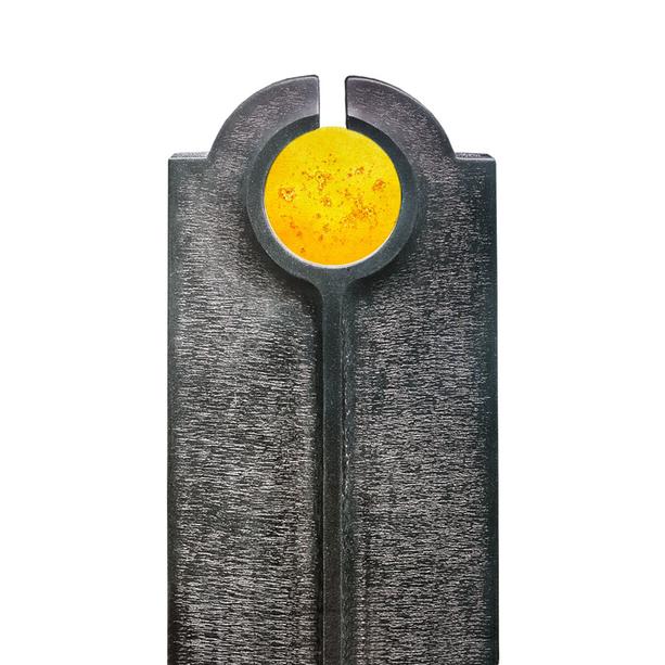 Moderner Urnengrabstein mit Glas Symbol gelb - Novara Sole