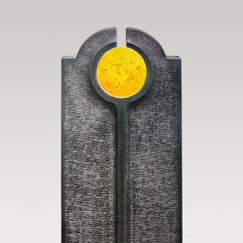 Moderner Urnengrabstein mit Glas Symbol gelb - Novara Sole