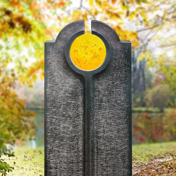 Moderner Einzelgrabstein mit Glas Symbol gelb - Novara Sole