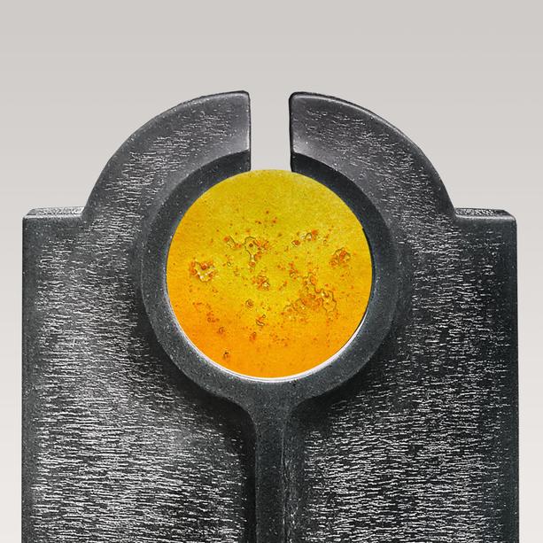 Moderner Doppelgrabstein mit Glas Symbol gelb - Novara Sole