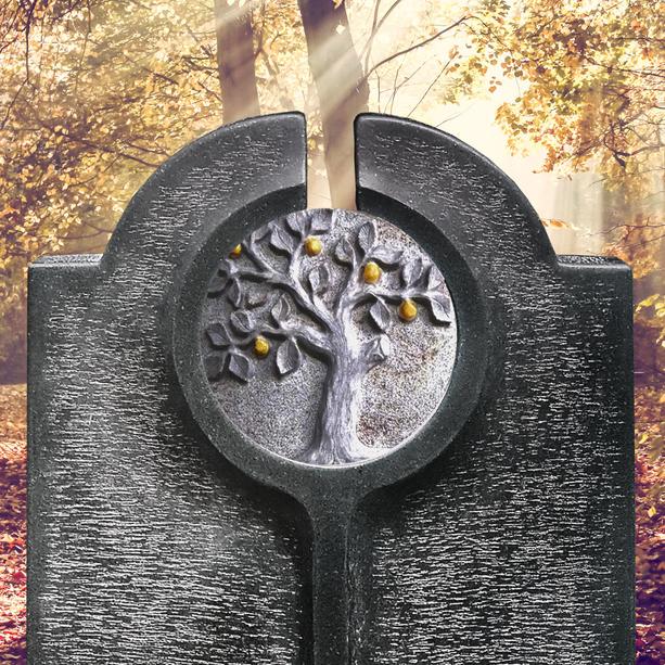 Moderner Urnengrabstein mit Granit Lebensbaum Relief rund - Novara Albero