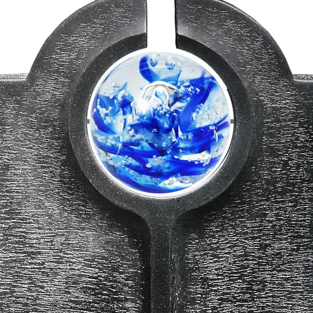 Moderner Granit Urnengrabstein mit blauer Glas Kugel - Novara Icona