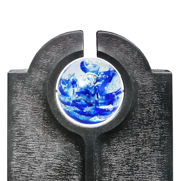 Moderner Granit Doppelgrabstein mit blauer Glas Kugel - Novara Icona