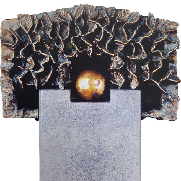 Kalkstein Urnengrab Grabstein mit Bronze Symbol Kugel & Baum - Portici Flora