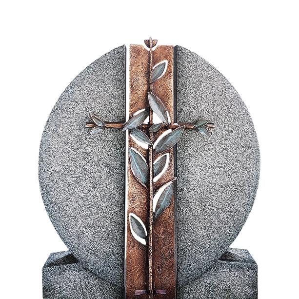Granit Einzelgrab Grabdenkmal mit Bronze Symbol Kreuz & Floral - Aversa Cruzis