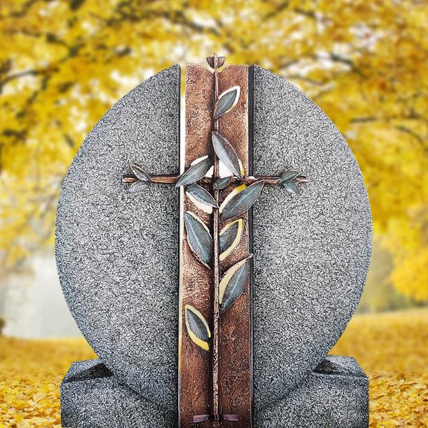 Granit Doppelgrab Grabdenkmal mit Bronze Symbol Kreuz & Floral - Aversa Cruzis