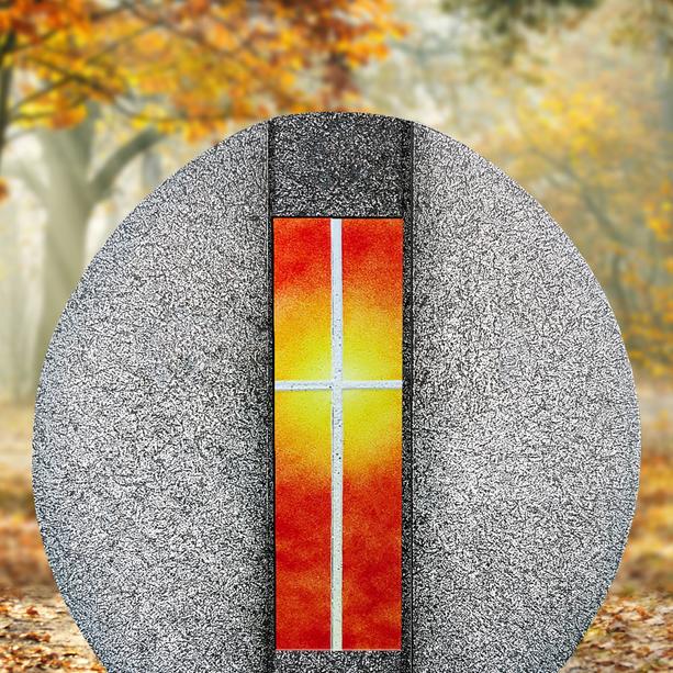Granit Urnengrab Grabdenkmal mit Glas Symbol Kreuz gelb/rot - Aversa Vetro