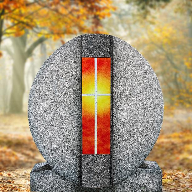 Granit Einzelgrab Grabdenkmal mit Glas Symbol Kreuz gelb/rot - Aversa Vetro