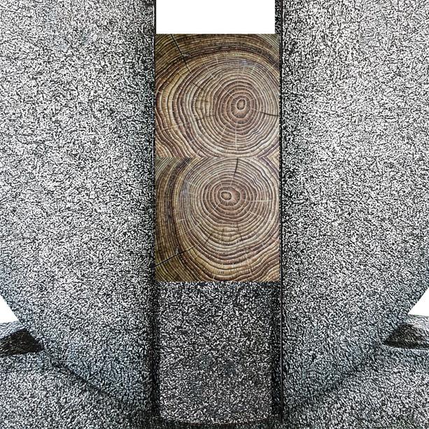 Ovaler Granit Urnengrab Grabstein mit Holz Symbol in Eiche - Aversa Legno