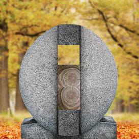 Ovaler Granit Urnengrab Grabstein mit Holz Symbol in...