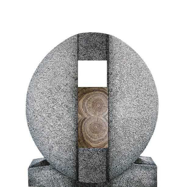 Ovaler Granit Einzelgrab Grabstein mit Holz Symbol in Eiche - Aversa Legno