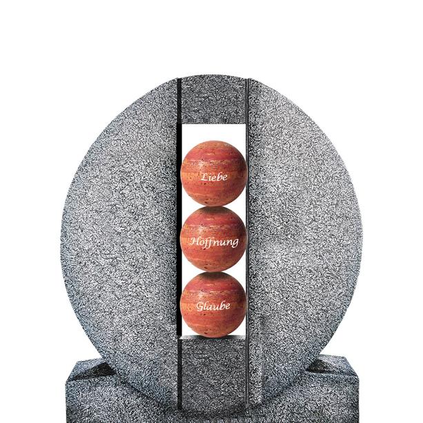 Ovales Granit Urnengrab Grabdenkmal mit Kugeln in Rot - Aversa Palla