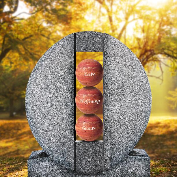Ovales Granit Einzelgrab Grabdenkmal mit Kugeln in Rot - Aversa Palla