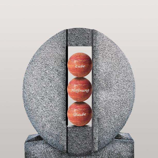 Ovales Granit Doppelgrab Grabdenkmal mit Kugeln in Rot - Aversa Palla