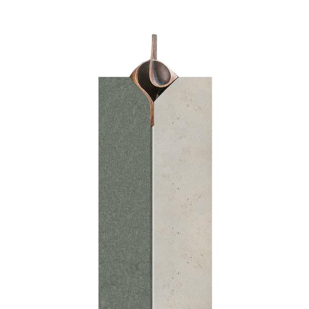 Moderner Urnenstein zweifarbig aus Jura Kalkstein mit Bronze Ornament - Mondavio Colore