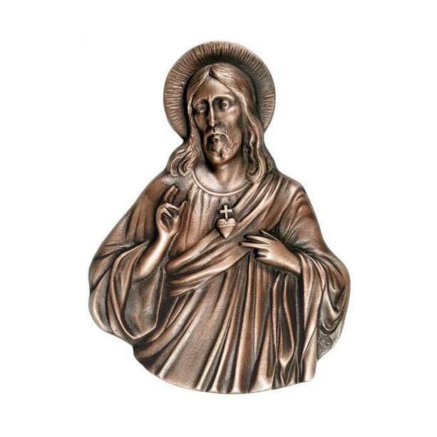 Jesus Bronzerelief mit Herz und Heiligenschein - Jesus mit Herz