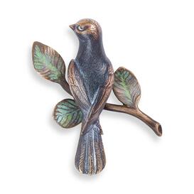 Wandfigur Vogel sitzt auf Zweig aus Bronzeguss - Vogel...