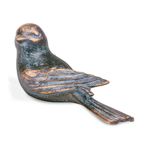 Besondere Metall Grabfigur sitzender Vogel - Vogel Pan links