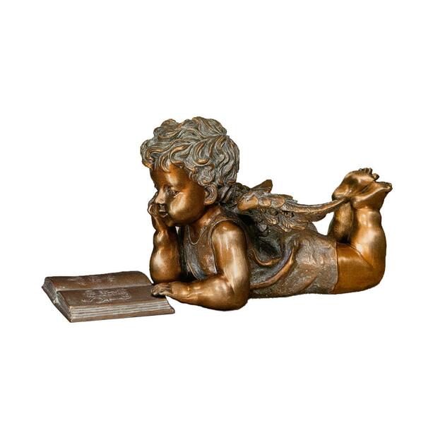 Bronzefigur Engel mit Buch - französische Inschrift - Angelo Gallica