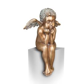 Kindliches Motiv - sitzender Bronzeengel - Angelo Sedersi