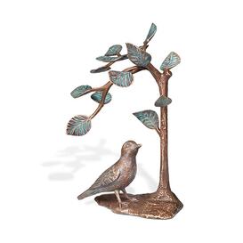 Bronzeskulptur mit Vogel und Baum - Vogel unter Baum