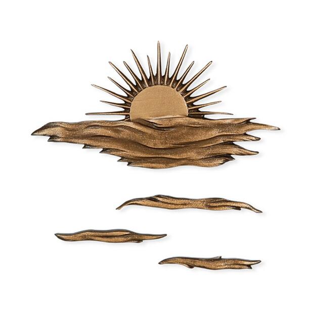 Bronze Sonnenrelief 4-teilig als Grabschmuck - Sonne mit Wolken / Bronze braun