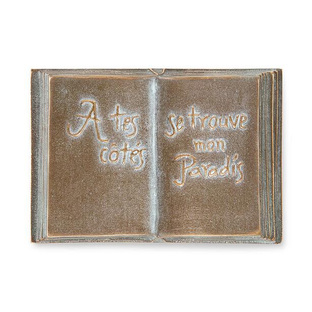 Grabschmuck Lesebuch aus Bronze - franzsisch - Buch Gallica / 6x4cm (BxT) / Bronze braun