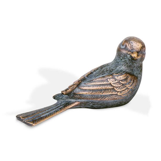 Sitzender Vogel aus Bronze/Aluminium für Grab - Vogel Pan rechts / Bronze braun