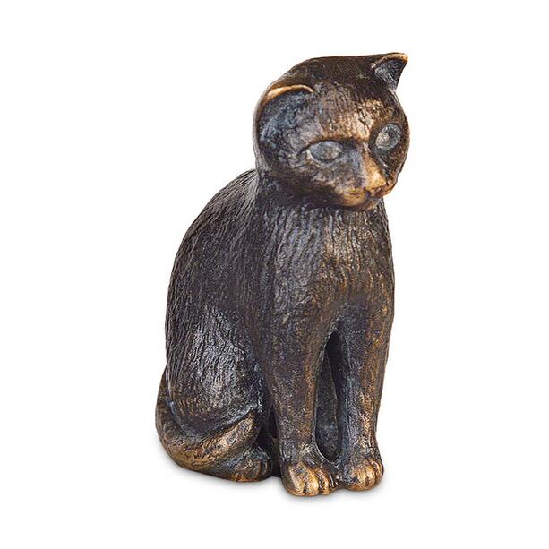 Kleine Katzenskulptur aus Bronze oder Alu - Katze sitzt / Bronze braun