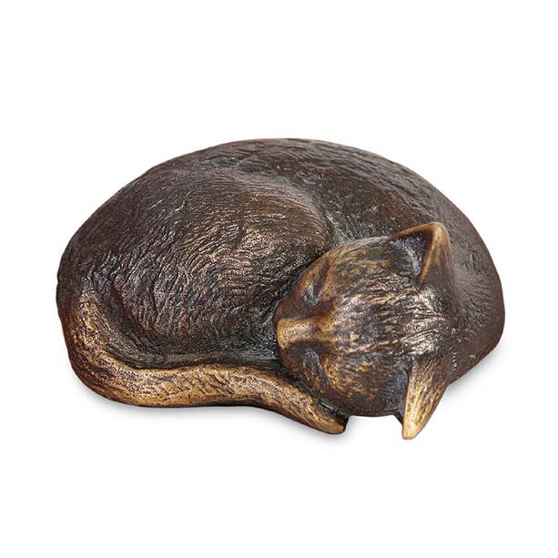 Liegende Katzenfigur aus Bronzeguss oder Alu - Katze schlft / Aluminium grau